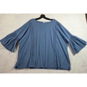 Lauren Conrad Blue Textured Bell Sleeve Crochet Trim Top Plus Size XXL